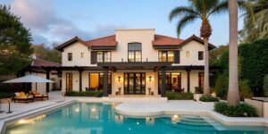Trophy home estate in Beverly Hills with grand architecture and manicured grounds