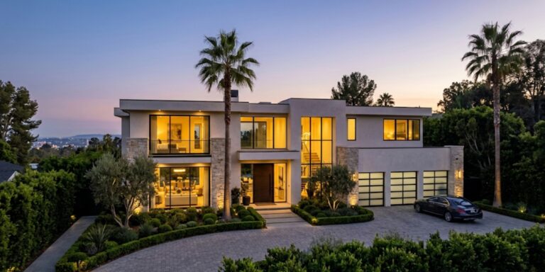 Los Angeles Real Estate Market 2026: Luxury Trends & January Slowdown Los Angeles luxury real estate market 2026, Beverly Hills modern estate exterior at sunset