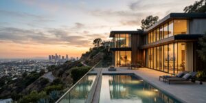 Modern luxury home in Los Angeles during spring market with city views