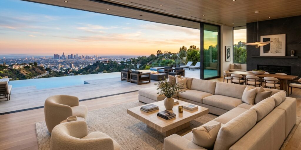 Staged luxury home interior in Los Angeles with modern design and natural light