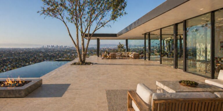 Trousdale Estates mid-century modern luxury home with panoramic Los Angeles city views and glass facade