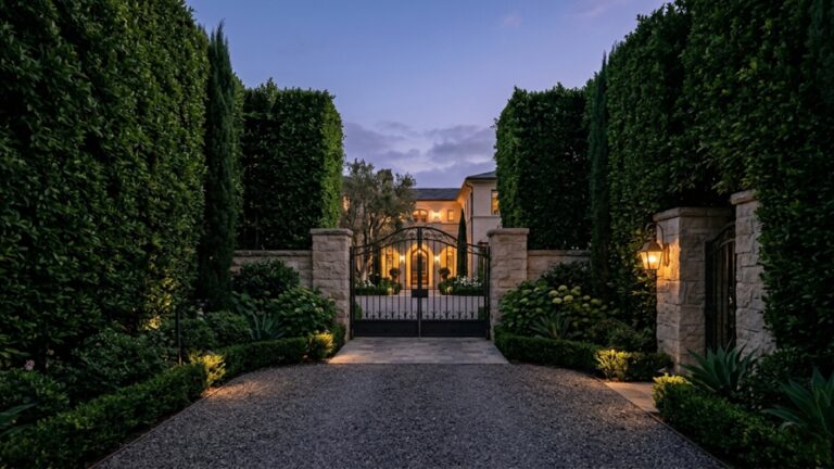 Private gated Beverly Hills estate entrance at dusk representing off-market luxury real estate and seller privacy strategy