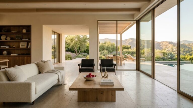 Luxury property positioning Beverly Hills — estate interior with architectural presence and clean design