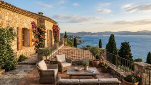South of France real estate — Provençal stone villa with Mediterranean terrace views on the Côte d'Azur
