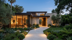 Contemporary Beverly Hills luxury estate facade at dusk representing well-positioned luxury property market insight