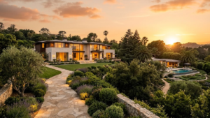 Beverly Hills luxury estate grounds with guest structure and private landscaping representing multi-generational compound property