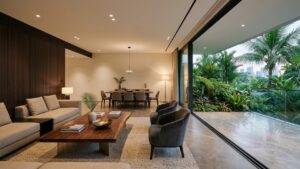 Contemporary Singapore luxury residential interior with refined finishes and tropical garden or city views